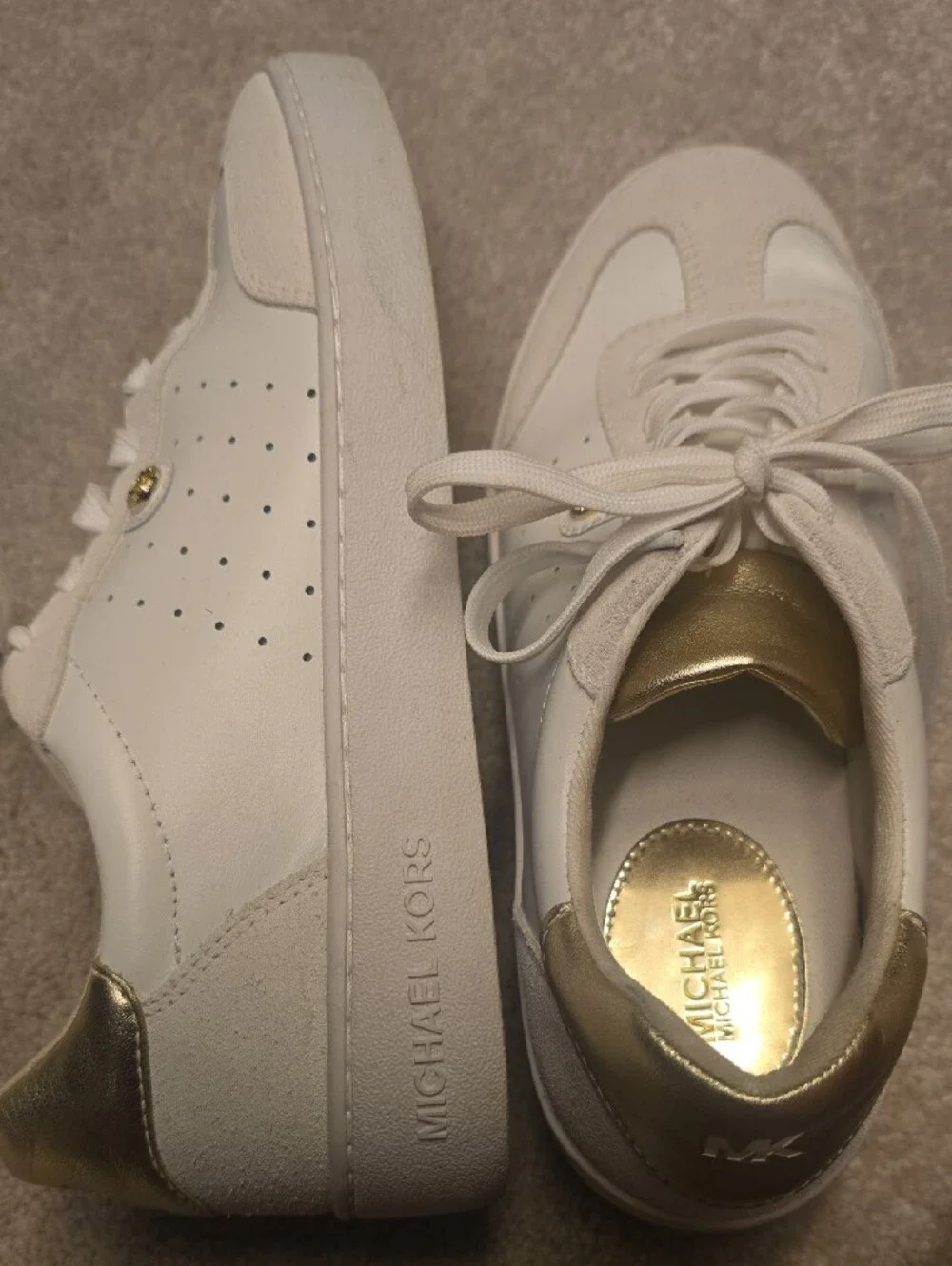Michael Kors White Sneakers with Gold Heel Detail